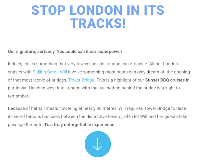 Sailing Barge Will website copy stop london it its tracks