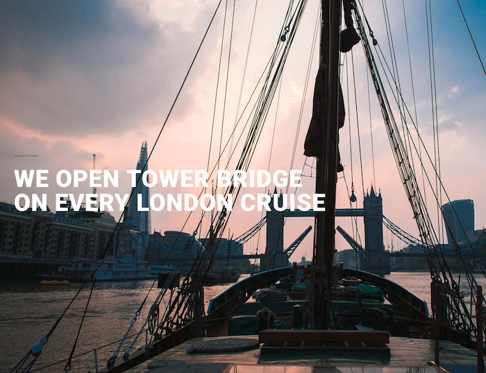 Sailing Barge Will website copy we open tower bridge on every london cruise